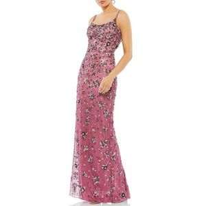 Embellished Floral Beaded Open Back Detail Scoop Neck Sleeveless Gown